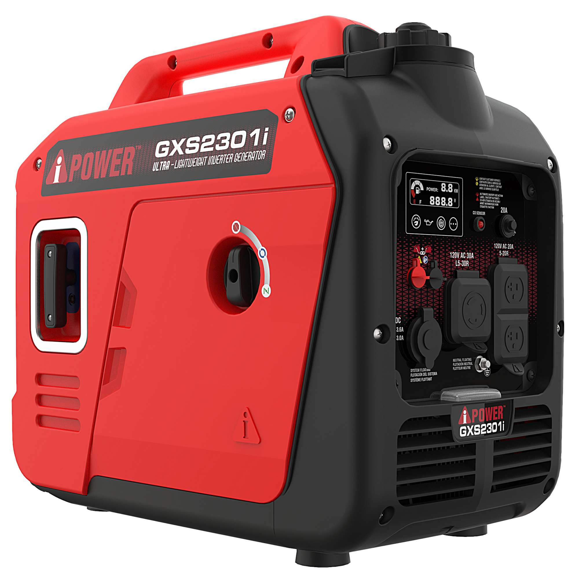 A-iPower Quiet Inverter Generator — 2300W, 80cc OHV Engine, Recoil Start, CO Sensor Shutdown, Model# GXS2301i